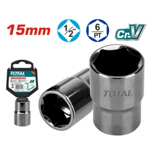 SOCKET 1/2" HEXAGONAL 15MM NIQUELADO NEGRO TOTAL THTST12151