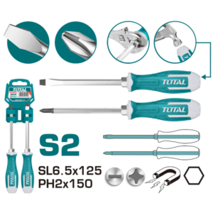 JUEGO DE DESTORNILLADORES 2 PZAS ACERO 1 PLANO Y 1 HAXAGONAL MANGO PLASTICO TOTAL THGSS2206