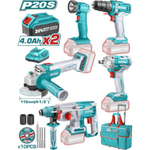 JUEGO DE LLAVE DE IMPACTO 20V, TALADRO INALAMBRICO, MARTILLO ROTATIVO, AMOLADORA  TOTAL UTCKLI2019