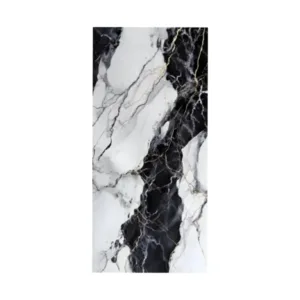 LAMINA DE PVC MARMOL BLANCO Y NEGRO CON VETAS DORADAS DE 1220X2440X3MM
